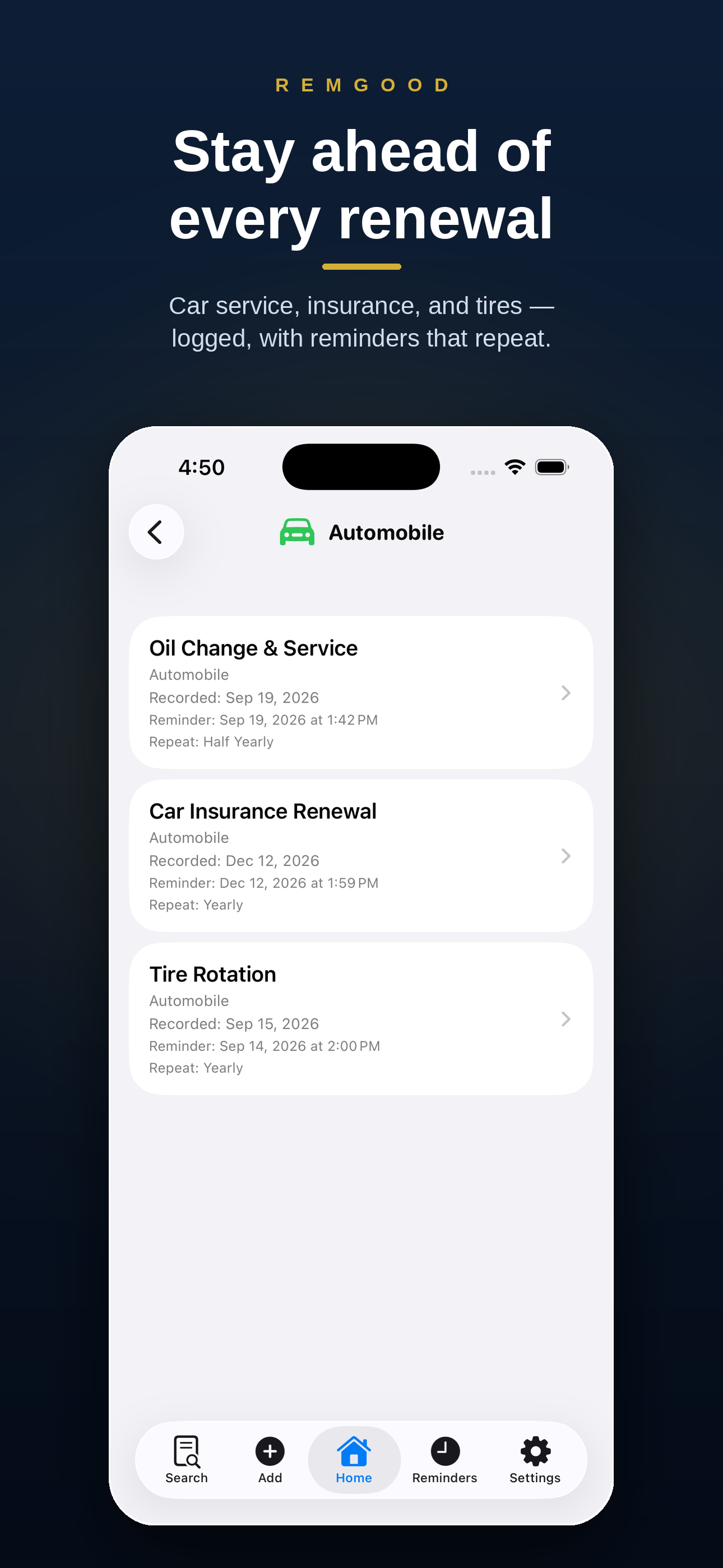 RemGood automobile category screen