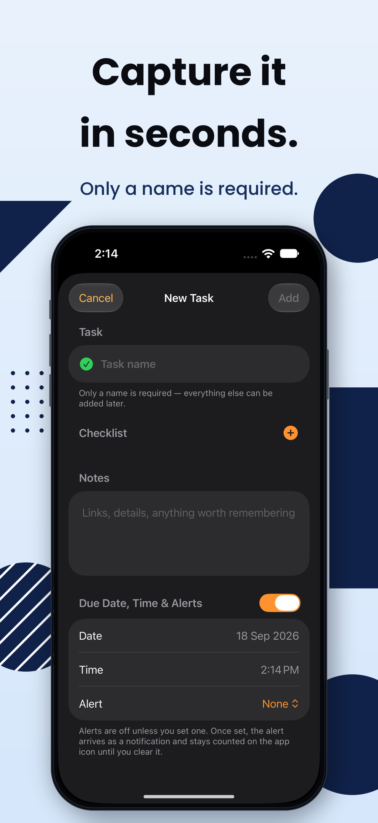 TaskPlate new task sheet